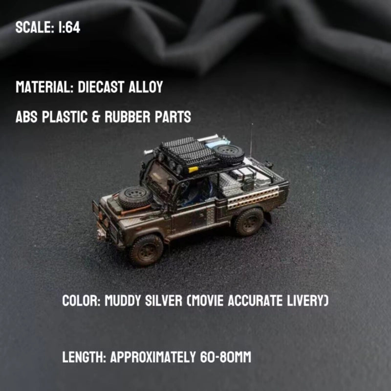 1:64 Land Rover Defender Diecast Model Muddy Off-Road Adventure Livery