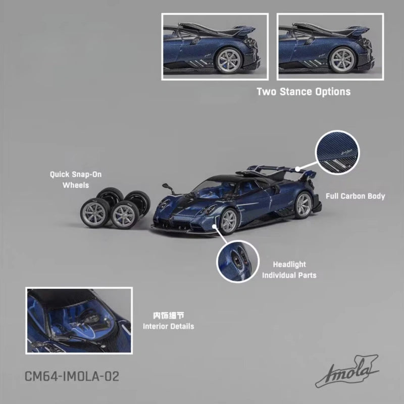 1:64 Scale Pagani Imola Diecast Model Car Blue Metallic Zinc Alloy Collectible