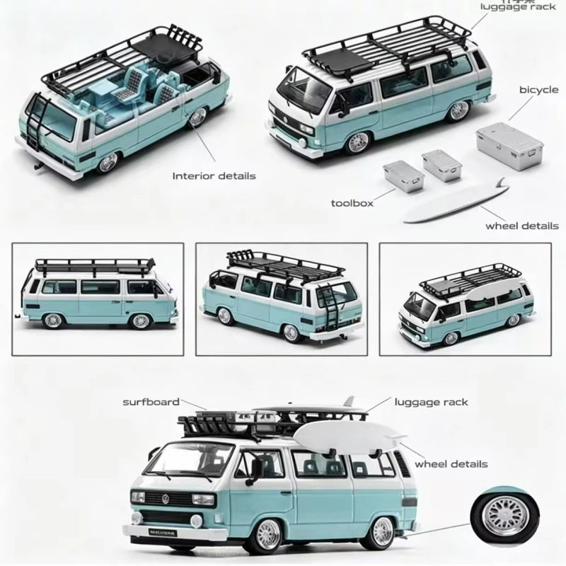 1:64 Scale Volkswagen T3 Lowrider Modified Diecast Model Van with Accessories