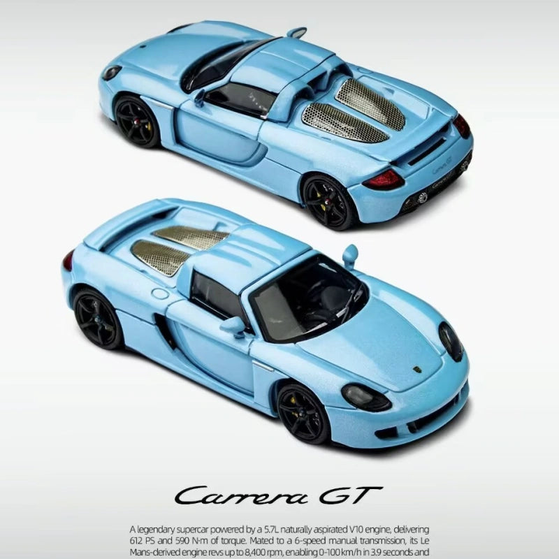 1:64 Porsche Carrera GT Diecast Model Car Blue Opening Hood Alloy Gift